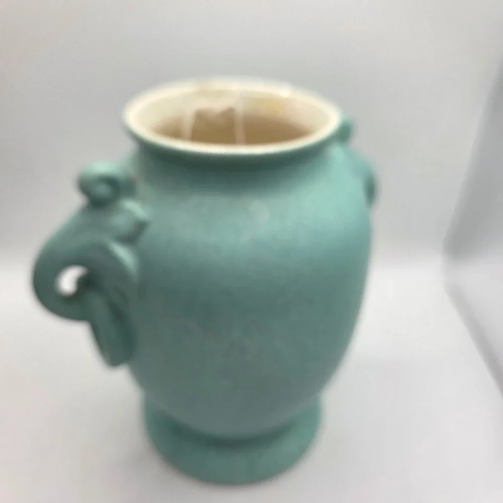 Vintage RumRill 340 Turquoise Art Pottery Vase Elephant Handles Art Deco USA